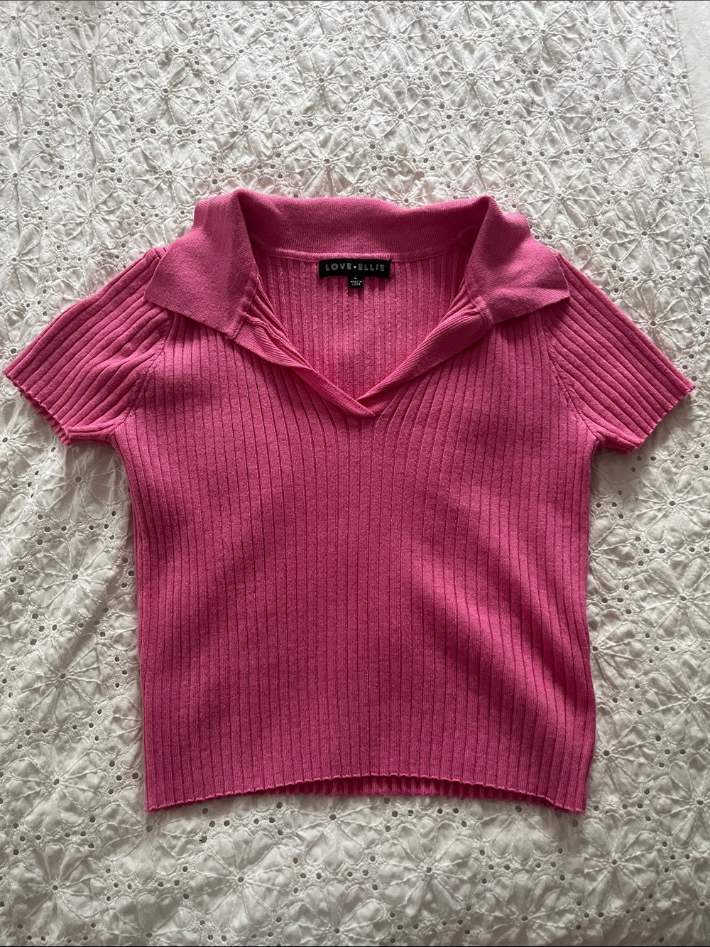 LOVE+HUN Pink Ribbed Short Sleeve Polo Top